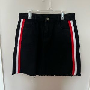 Red and white stripe black Jean skirt